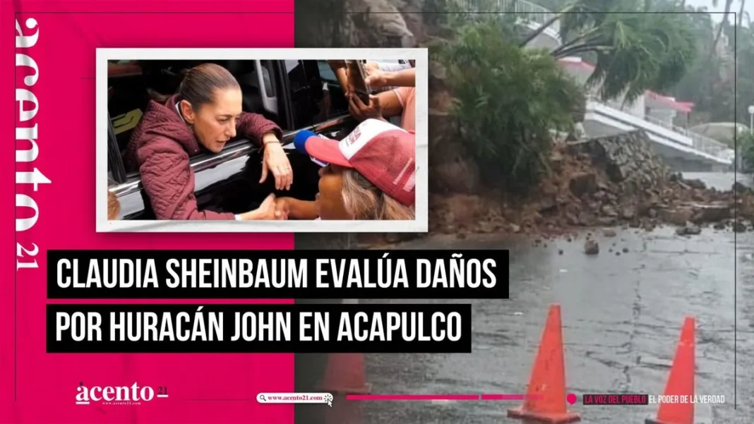 Claudia Sheinbaum evalúa daños en Acapulco por huracán John