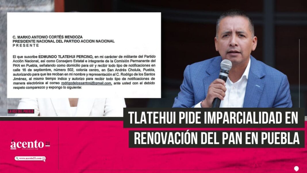 Edmundo Tlatehui pide a dirigencia nacional del PAN intervenir en renovación del partido en Puebla