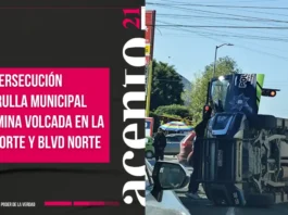 En persecución patrulla municipal termina volcada en la 11 Norte y Blvd Norte