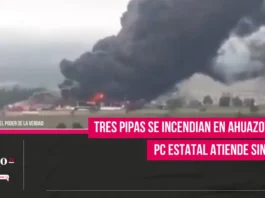 Tres pipas se incendian en Ahuazotepec; PC Estatal atiende siniestro