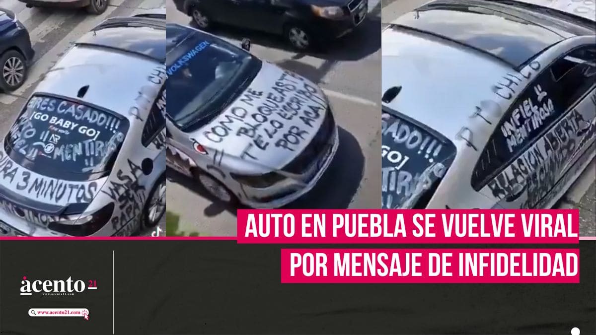 Infiel al volante auto en Puebla causa furor en redes por mensajes de traición