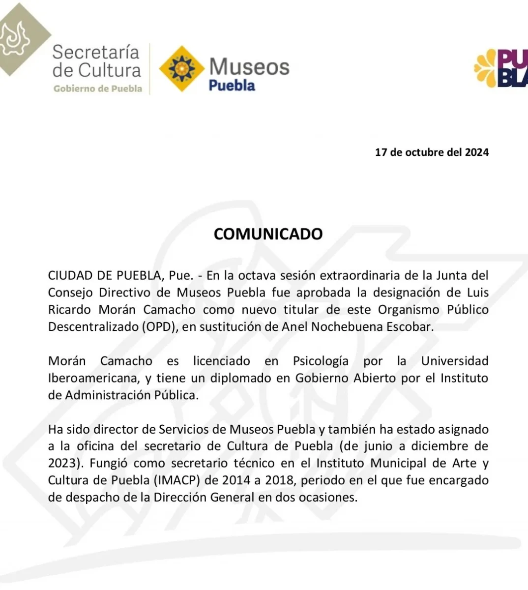 Comunicado Museos Puebla