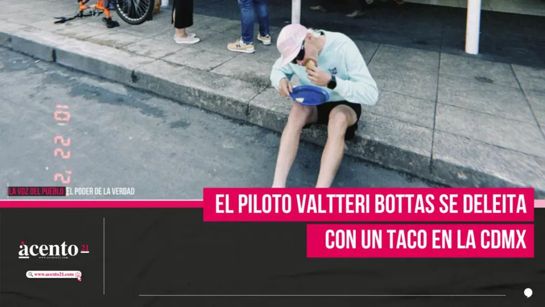 El piloto Valtteri Bottas se deleita con un taco en la CDMX