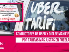 Conductores de Uber y Didi se manifiestan por tarifas más justas en Puebla