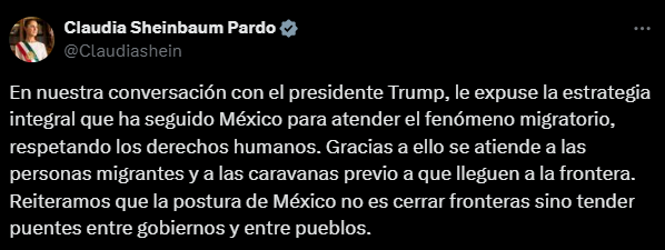 Mensaje de Sheinbaum tras la llamada con Trump