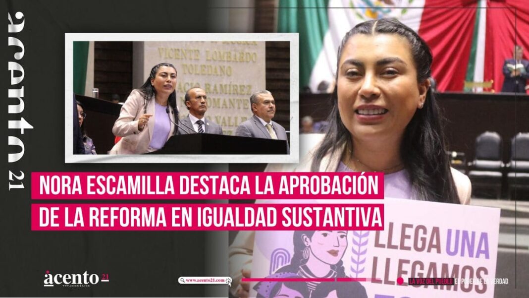 La diputada Nora Escamilla celebra la aprobación de la reforma constitucional en igualdad sustantiva.