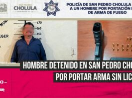 Policía de San Pedro Cholula detiene a un hombre por portación ilegal de arma de fuego