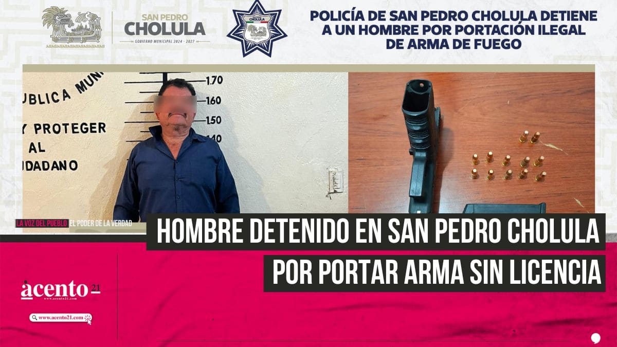 Policía de San Pedro Cholula detiene a un hombre por portación ilegal de arma de fuego