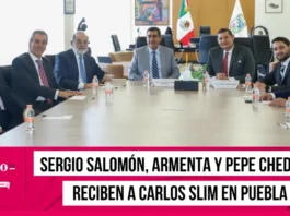 Sergio Salomón, Armenta y Pepe Chedraui reciben a Carlos Slim en Puebla