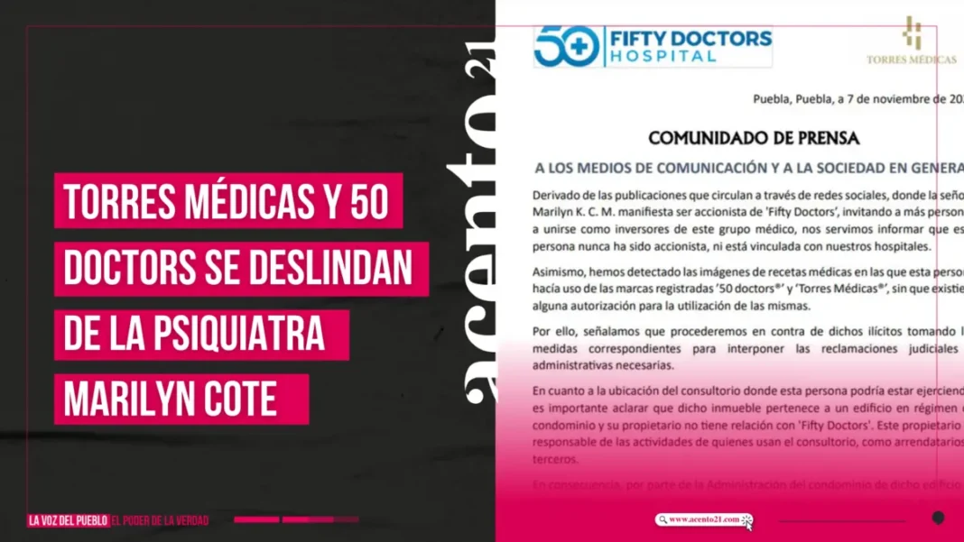 Torres Médicas y 50 Doctors se deslindan de la psiquiatra Marilyn Cote