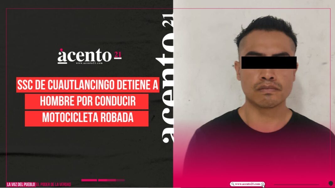 SSC de Cuautlancingo detiene a hombre por conducir motocicleta robada