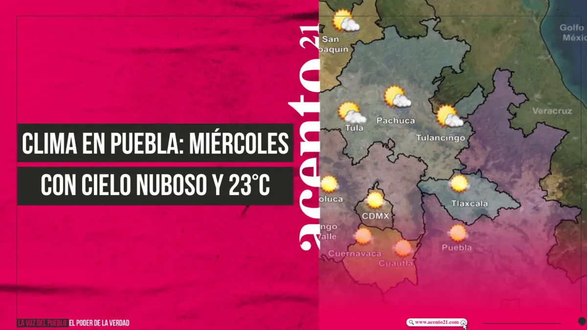 Clima en Puebla miércoles con cielo nuboso y 23°C