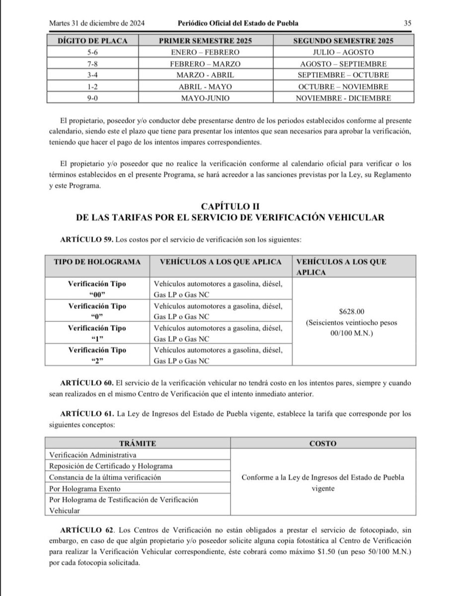 Verificación vehicular Puebla 2025: Costo y fechas importantes