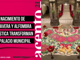 Nacimiento de talavera y alfombra artística transforman el Palacio Municipal