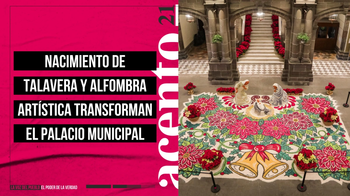 Nacimiento de talavera y alfombra artística transforman el Palacio Municipal