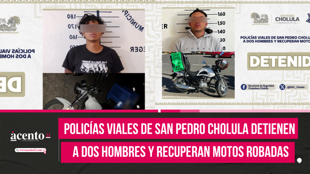 Policías viales de San Pedro Cholula detienen a dos hombres y recuperan motos robadas