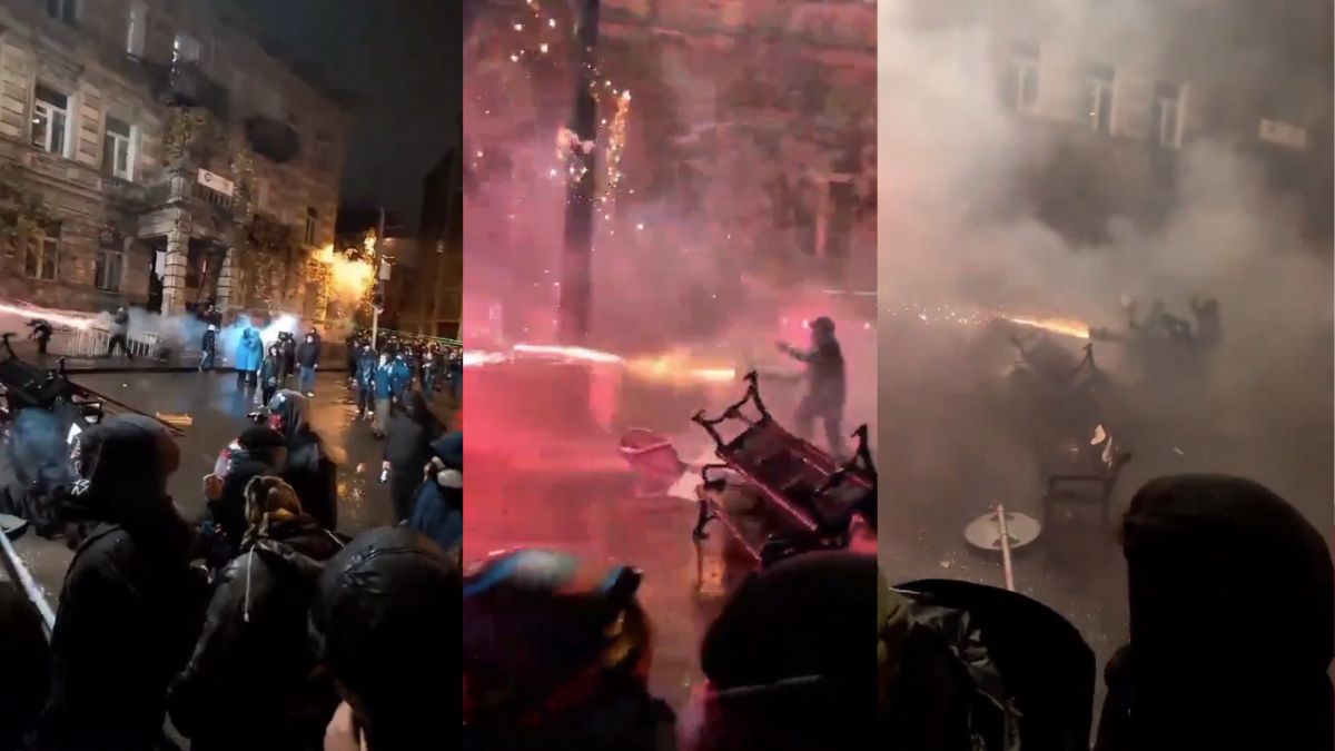 VIDEO Usan ametralladora de fuegos artificiales en protestas de Georgia