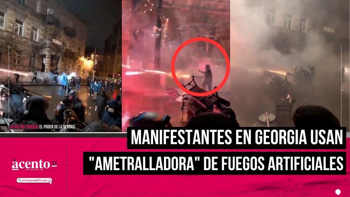 VIDEO Usan ametralladora de fuegos artificiales en protestas de Georgia