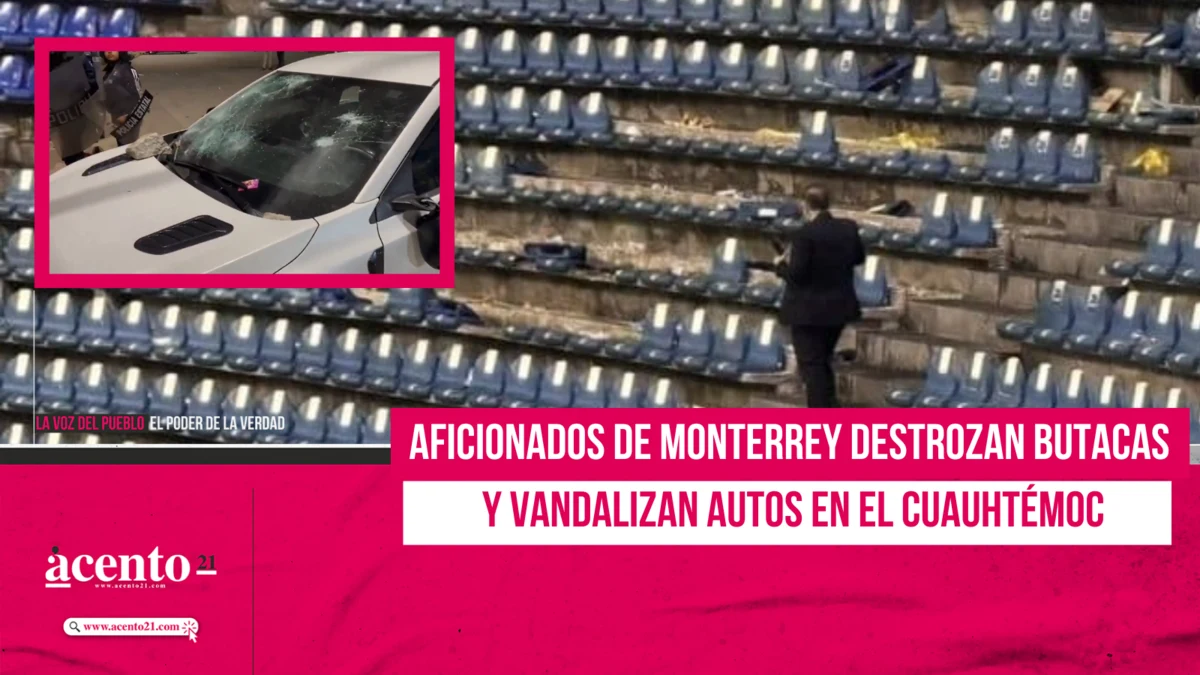 Aficionados de Monterrey destrozan butacas y vandalizan autos en el Cuauhtémoc