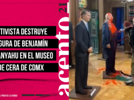 Activista destruye figura de Benjamín