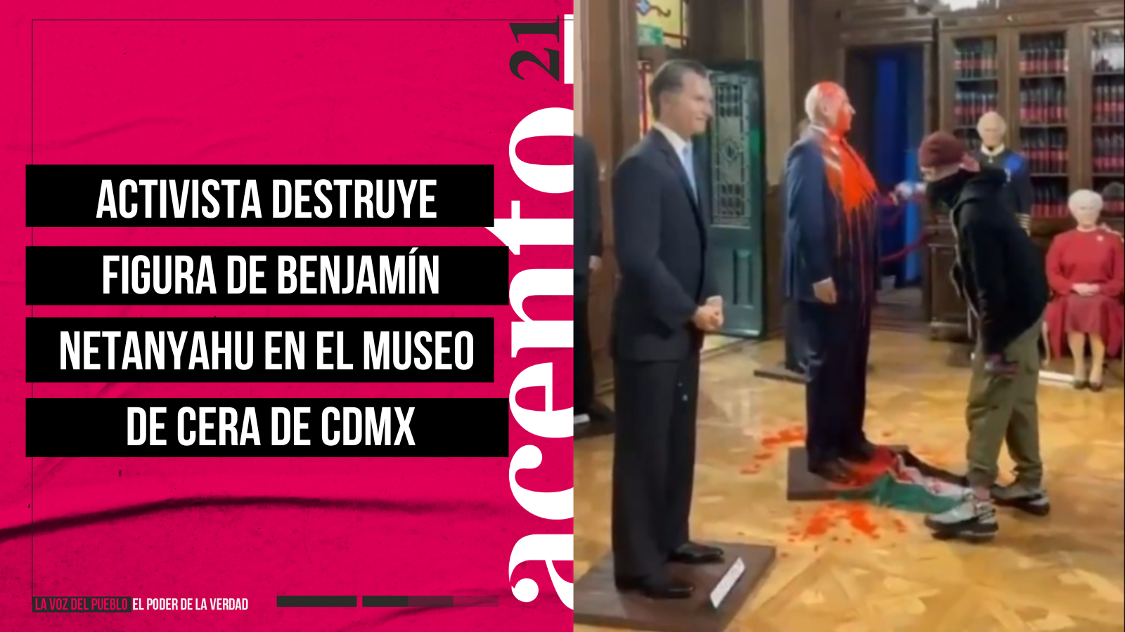 Activista destruye figura de Benjamín