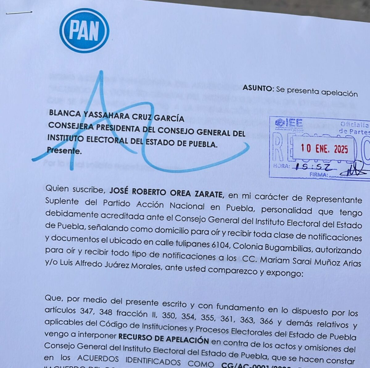 PAN impugna convocatoria para elecciones extraordinarias en Puebla