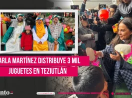 Karla Martínez distribuye 3 mil juguetes en Teziutlán