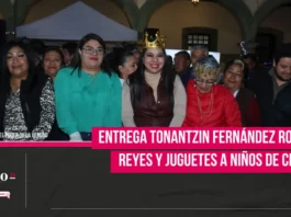 Entrega Tonantzin Fernández rosca de Reyes y juguetes a niños de Cholula