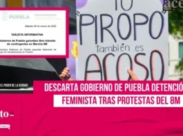 Descarta Gobierno de Puebla detención de feminista tras protestas del 8M