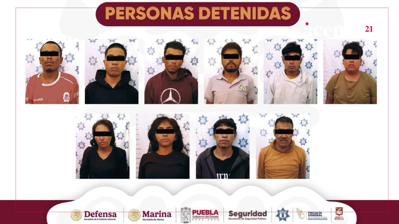 Detienen a 10 personas y un menor de edad por robo a transporte de carga en Puebla