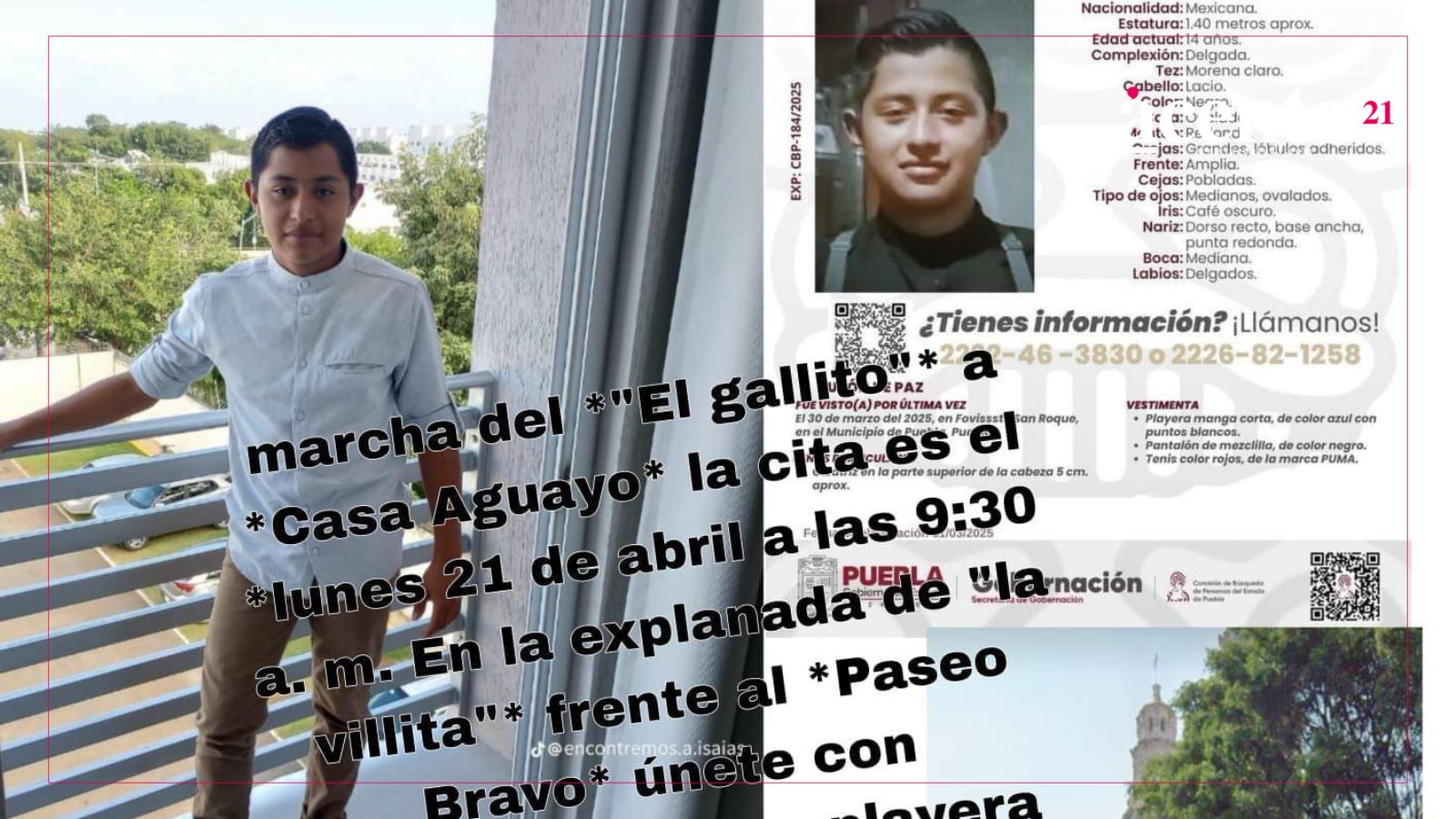 Preparan manifestación para exigir la localización del niño Isaías Flores