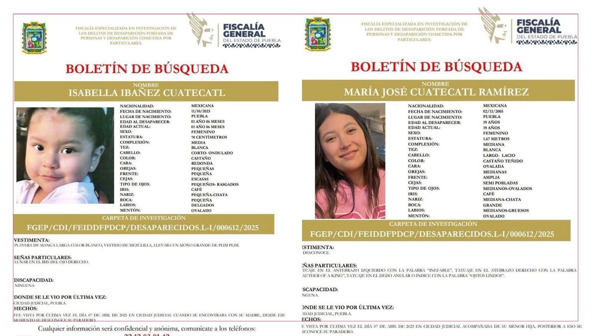 Joven y su bebé llevan 15 días desaparecidas en Puebla