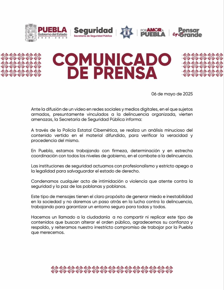 En sus dichos, amenazaron al titular de la SSP, Francisco Sánchez, al titular de la Secretaría de Seguridad Ciudadana de Puebla (SSC),