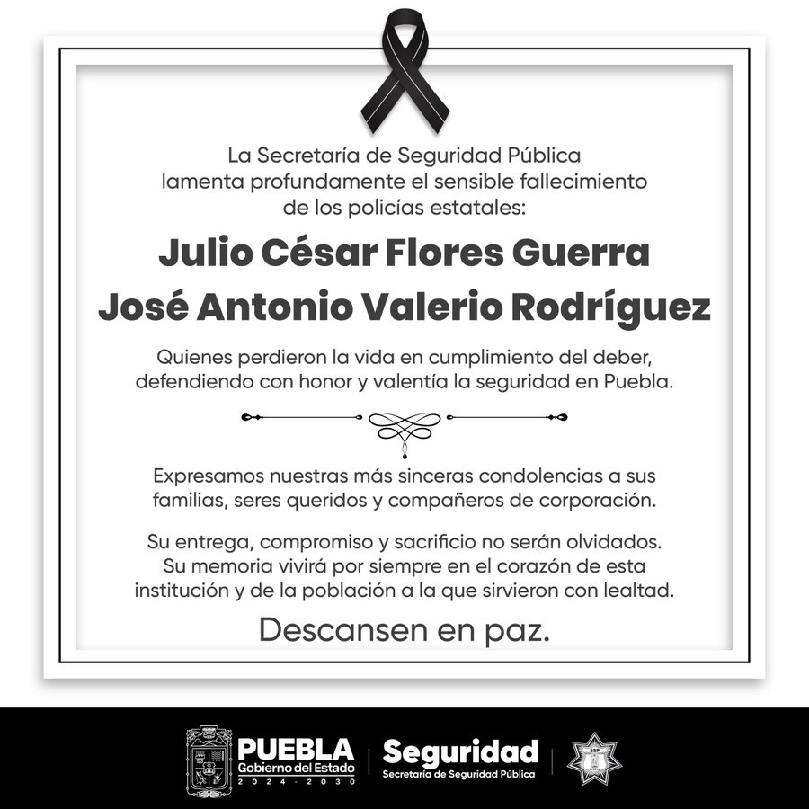 La dependencia también expresó sus condolencias a las familias, amistades y compañeros de los elementos fallecidos.