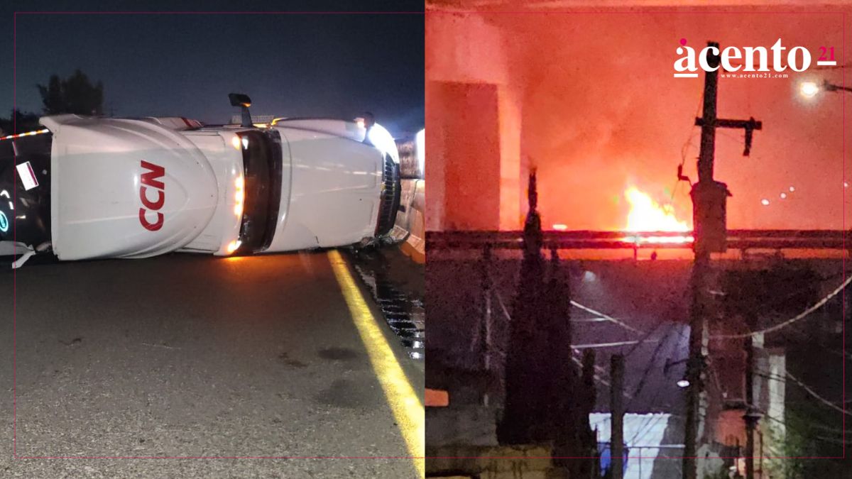 Se registran dos accidentes en la México-Puebla: Un tráiler se vuelca y otro se incendia