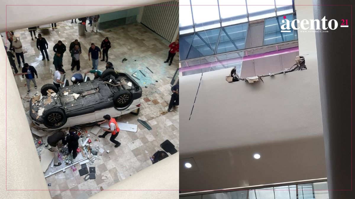 Auto cae del tercer piso de la Plaza Lilas en la CDMX
