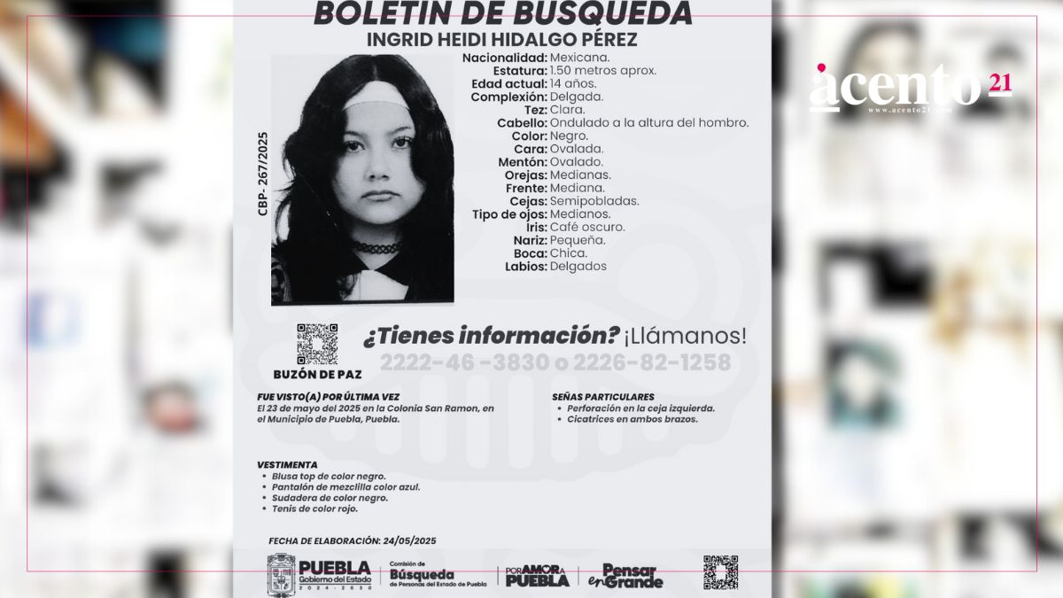 ¡Ayúdanos a encontrarla! Desaparece Ingrid Hidalgo en Puebla