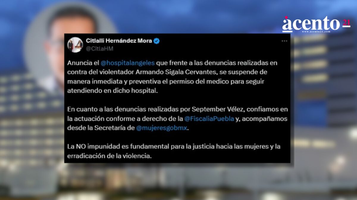 Secretaría de las Mujeres acompañará a September Vélez en proceso contra médico golpeador del Hospital Ángeles