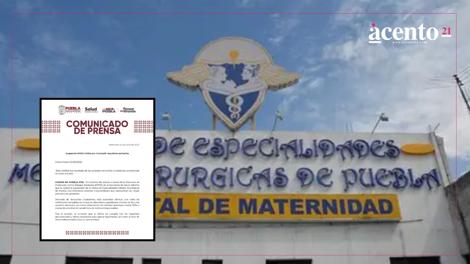 Por irregularidades suspenden servicio en clínica de Especialidades Médico Quirúrgicas de Puebla