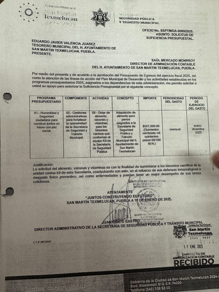 tras revelarse otro presunto desvío de recursos públicos bajo el pretexto de alimentar a ocho perros que integran la unidad K-9 de la Secretaría de Seguridad Pública.