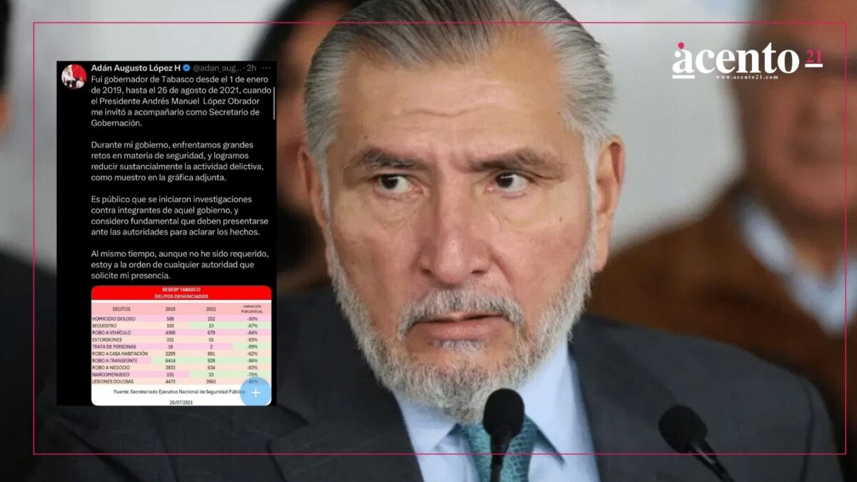 Adán Augusto afirma estar dispuesto a colaborar con autoridades ante investigaciones