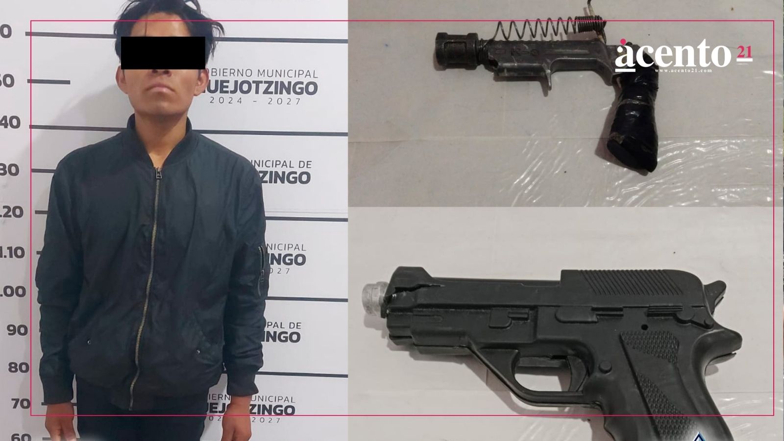 Policías municipales de Huejotzingo detienen a dos sujetos con armas hechizas