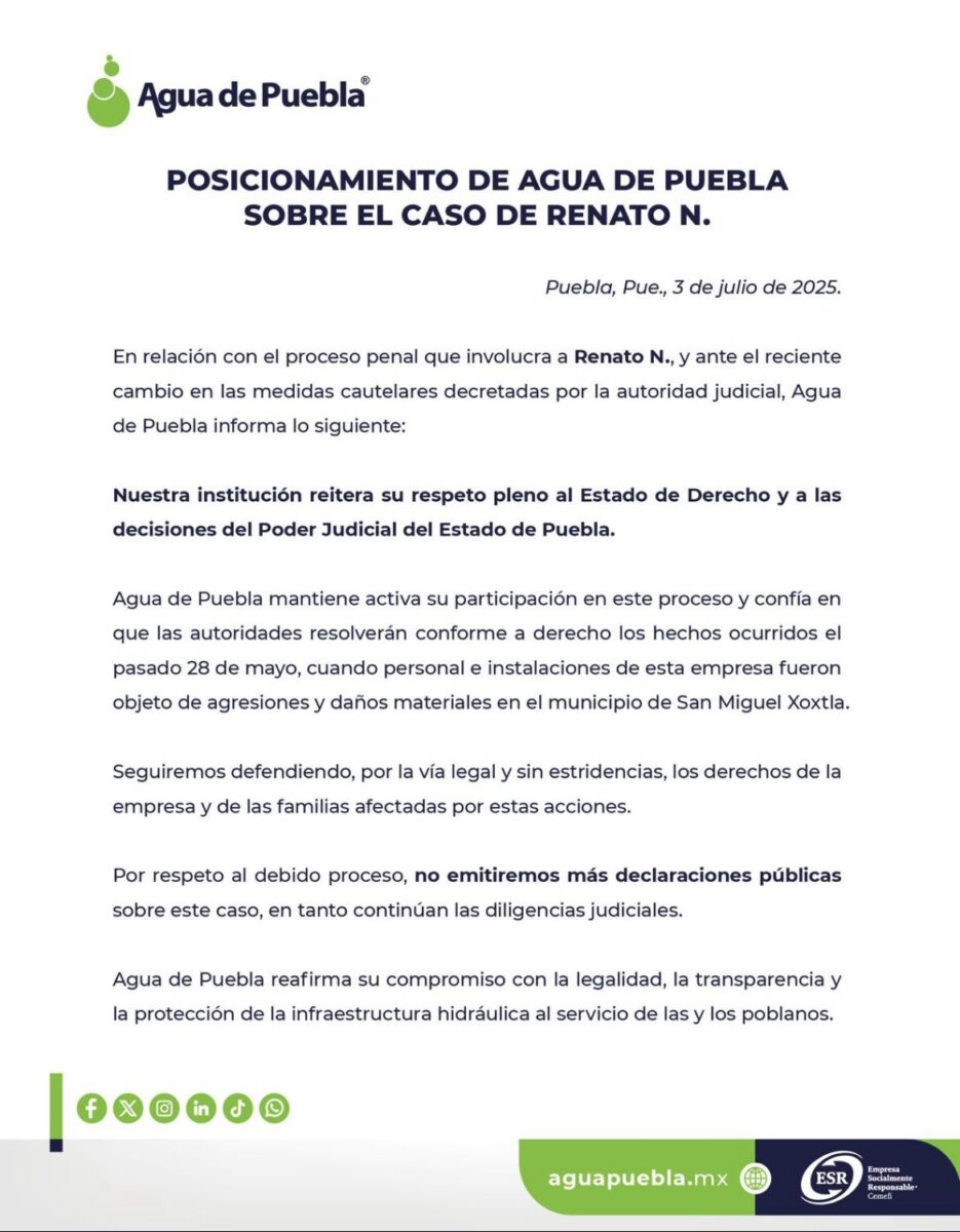 A través de un comunicado, se informó que respetaban la autonomía de las autoridades correspondientes luego de que decidieran cambiar las medidas para que siga su proceso en libertad.