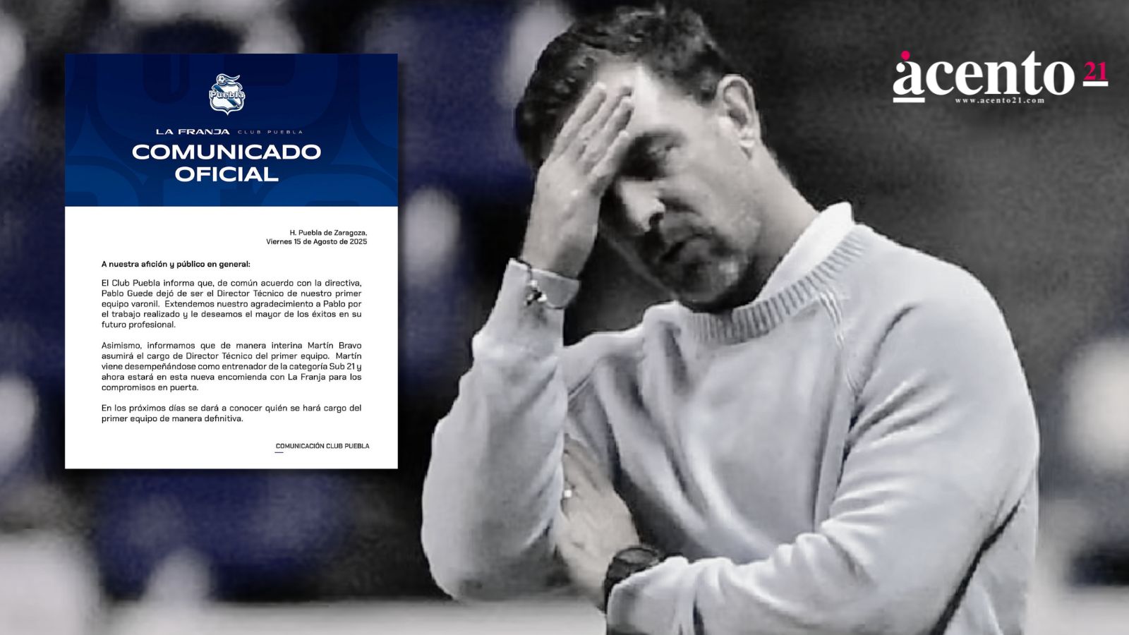 Ahí va otro: Pablo Guede renuncia al Puebla tras sumar una nueva derrota