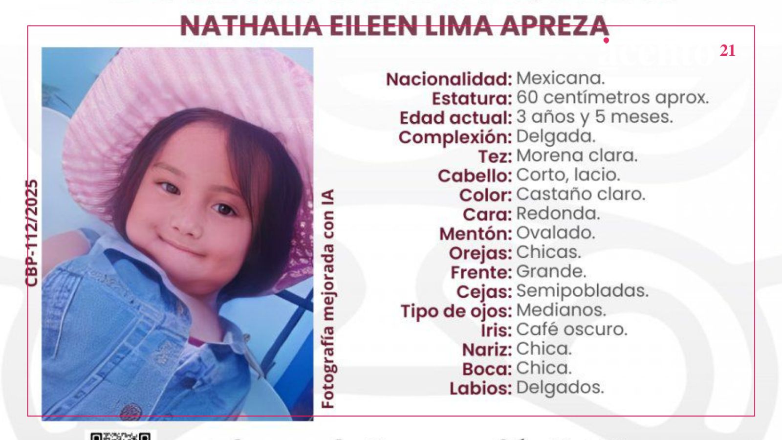 Se cumplen 7 meses sin saber del paradero de la niña Nathalia Eileen, su mamá esta arrestada y no revela su paradero