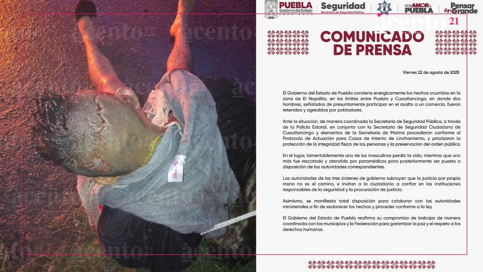Hecho violento en Cuautlancingo; linchan a un hombre acusado de ser presunto ladrón