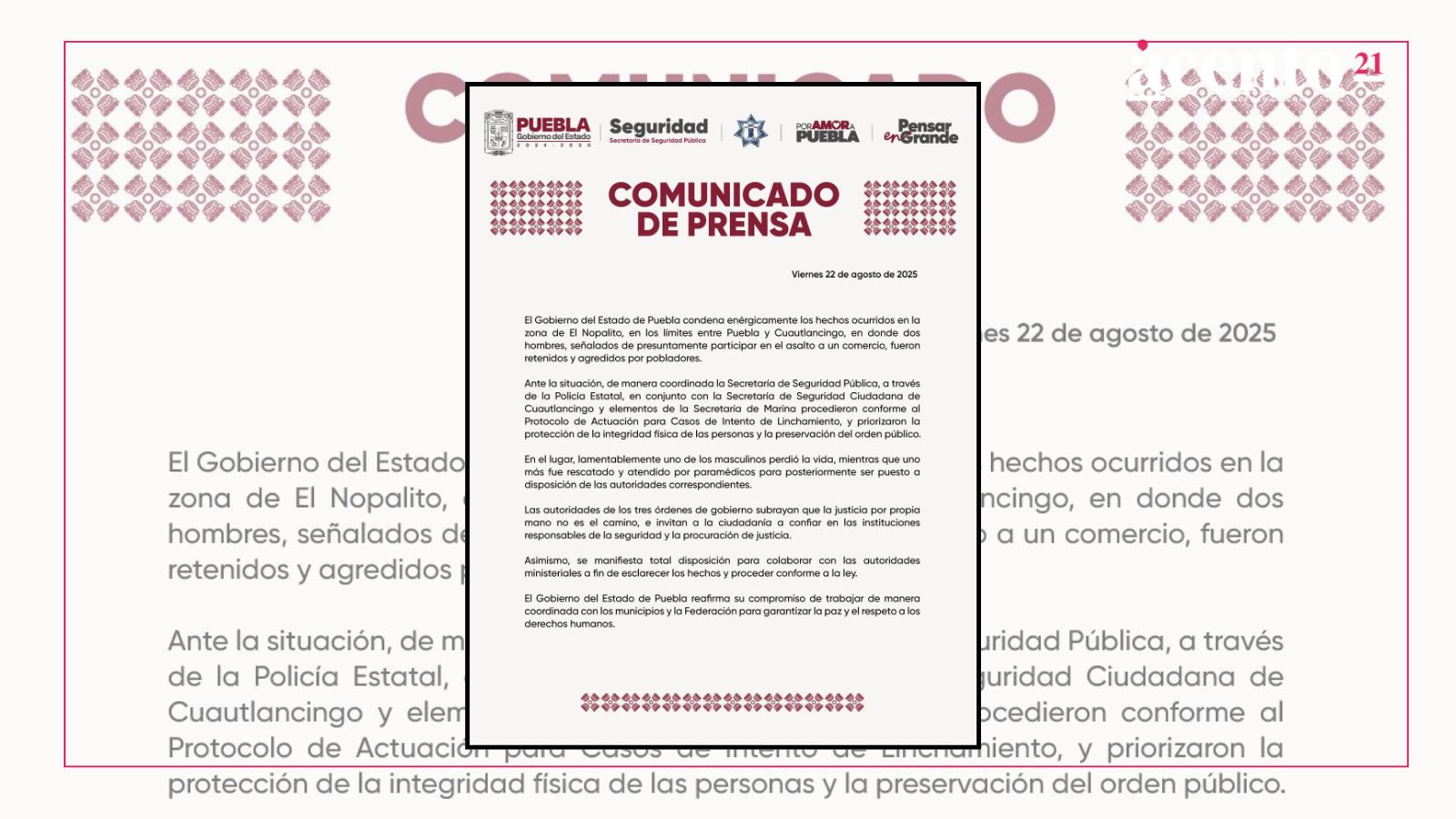 Gobierno del Estado condena enérgicamente hechos ocurridos en la zona de El Nopalito