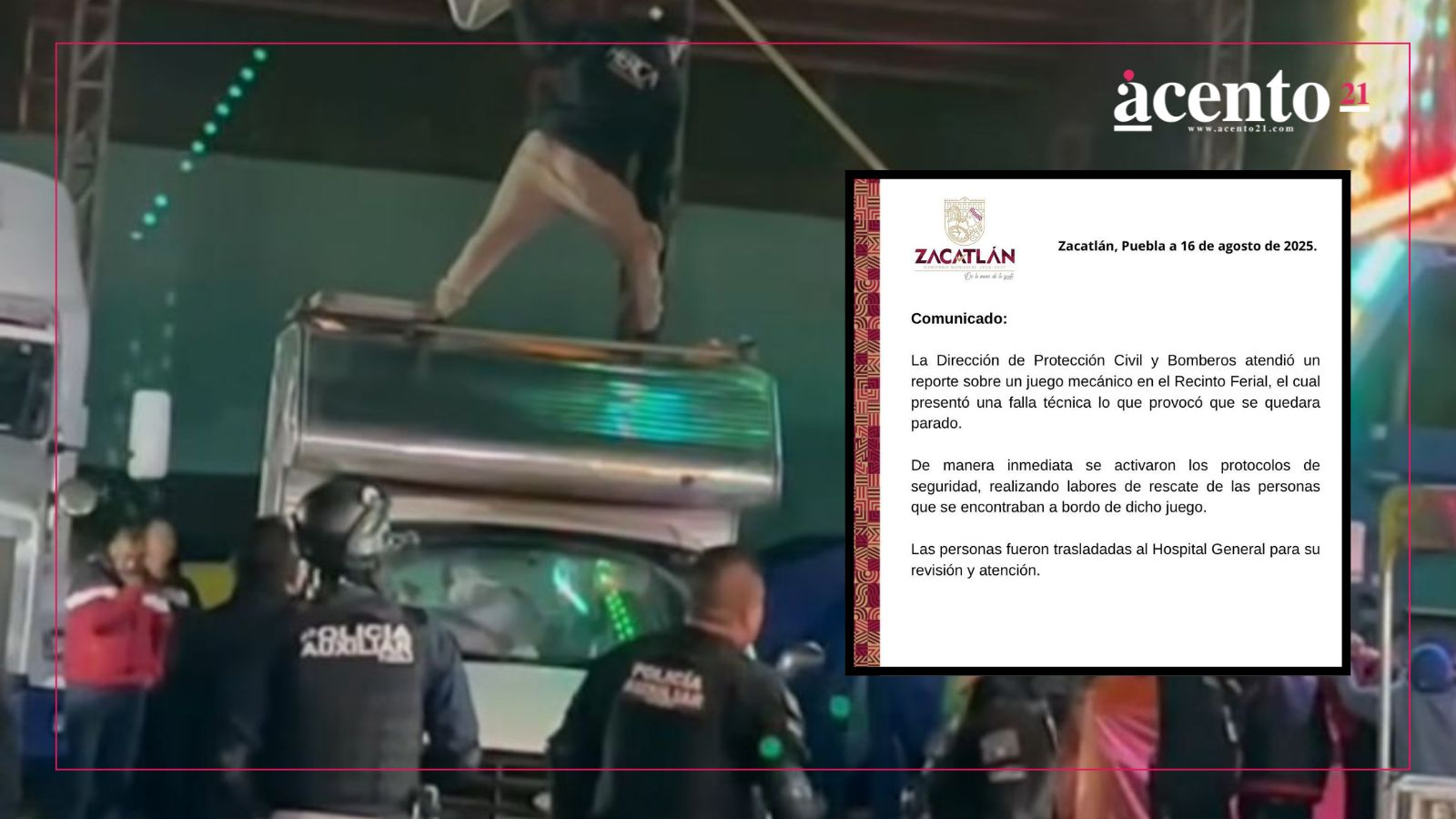 De miedo: 8 personas quedaron atrapadas en juego mecánico de la Feria de Zacatlán