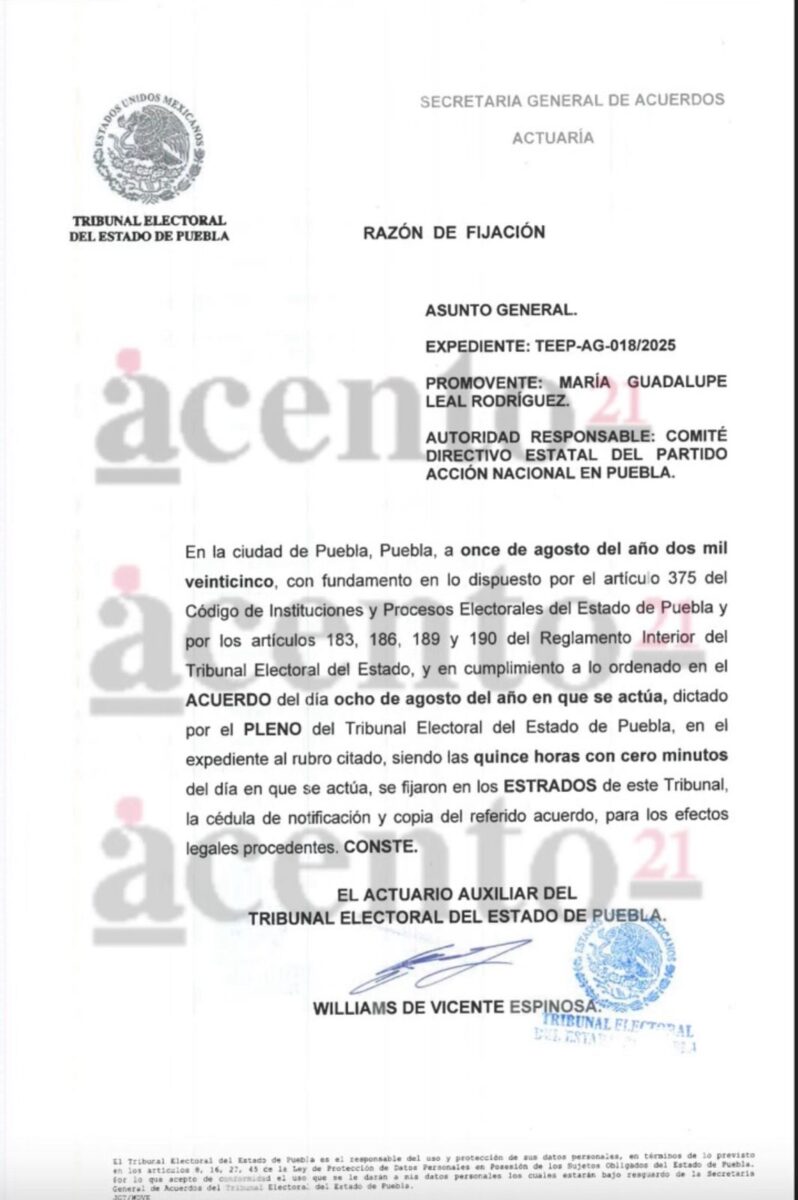 La ex diputada Guadalupe Leal Rodríguez impugnó la convocatoria para la elección del comité directivo municipal del PAN de Puebla.
