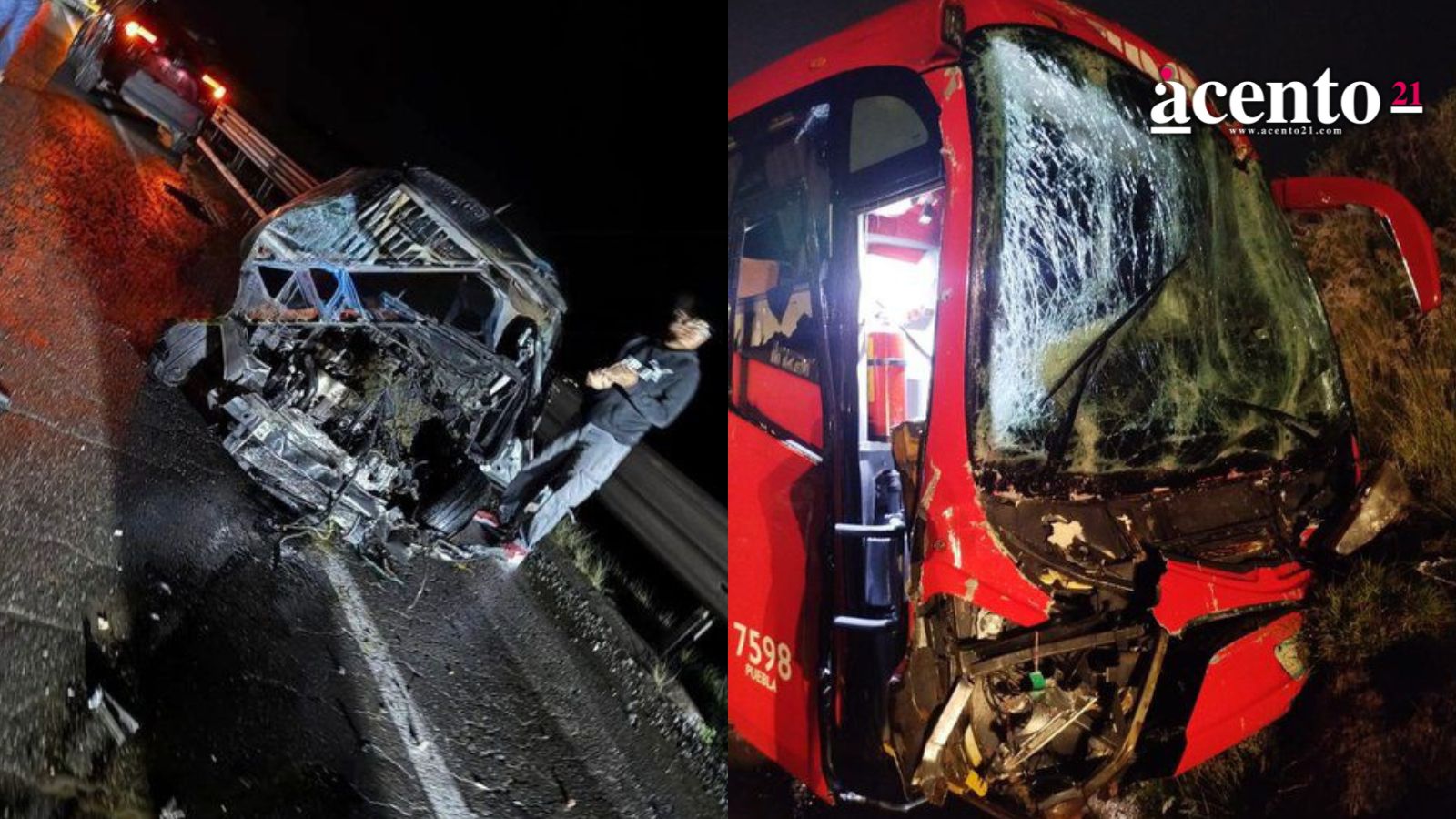 Autobús de pasajeros de AUDI se impacta contra camión de carga en la Amozoc-Perote